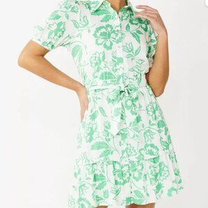 Draper James Floral Linen Blend Puff Sleeve Shirt Dress
